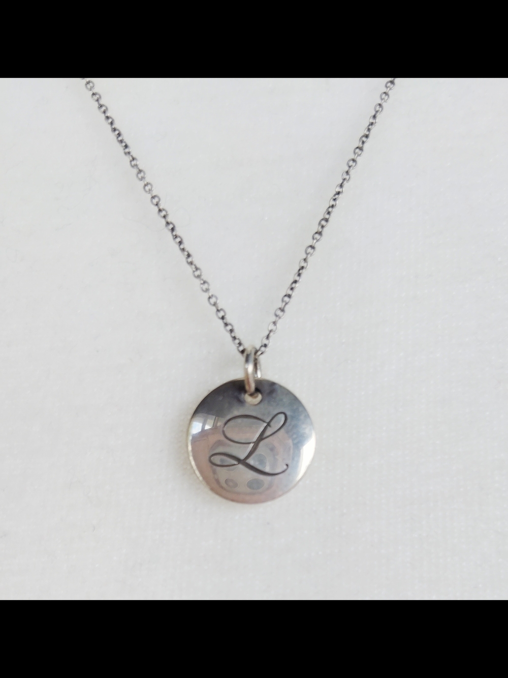 Tiffany & Co. 925 Sterling Silver Round 'L' Initial Necklace